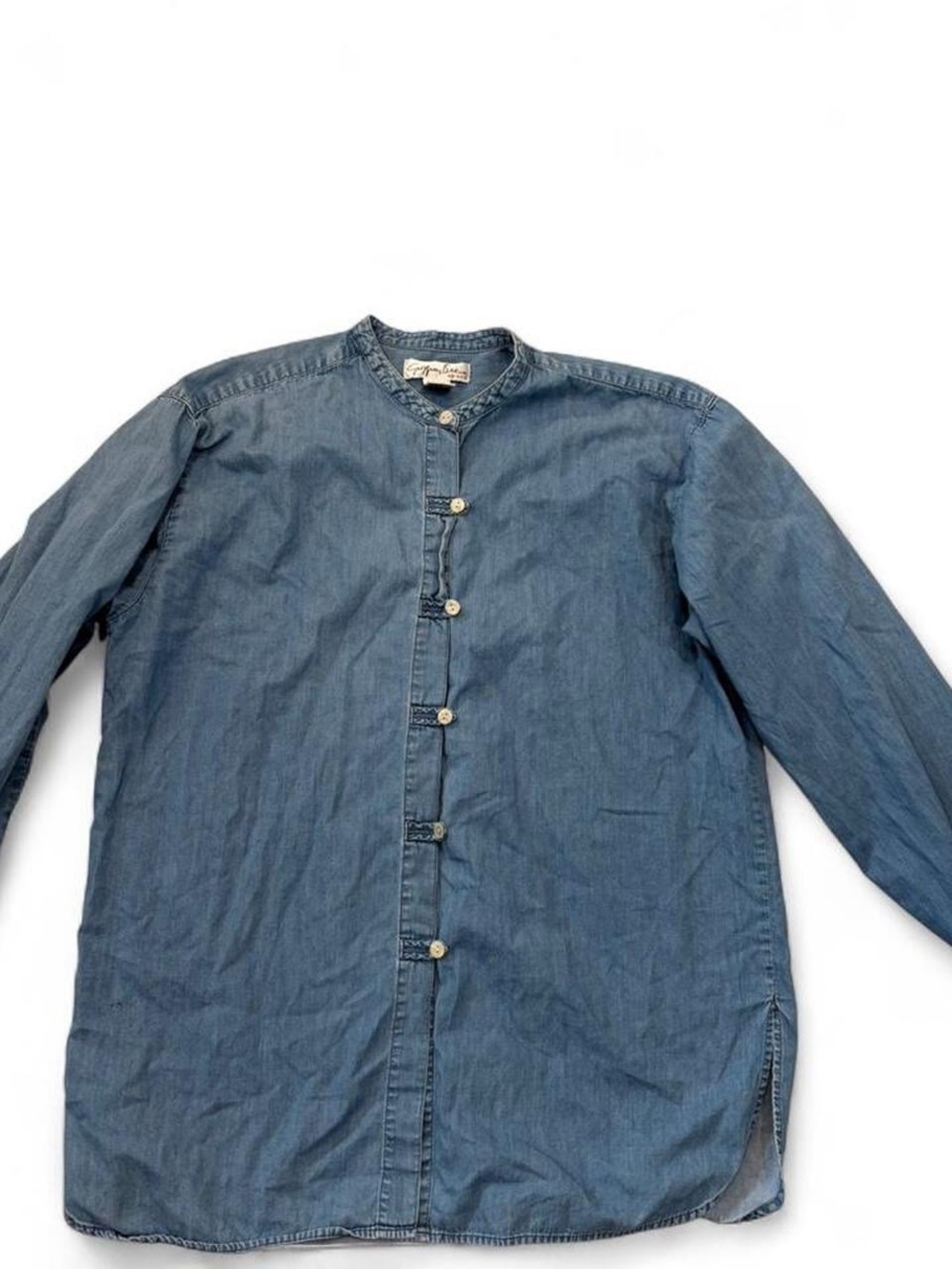 Vintage Geoffrey Beene Sport Light Blue Collarless Denim Shirt